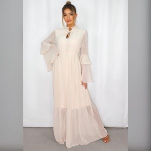NWT Beige Tiered Tie Front Maxi Dress